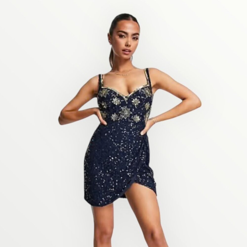 ASOS Band Of Stars Embellished Sequined Mini Dress Navy